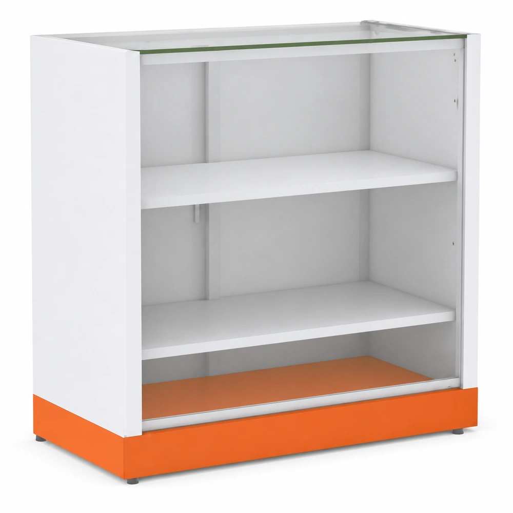 Balcão expositor com porta